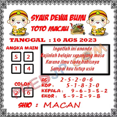 Prediksi Dewa Bumi Togel Macau Pools Kamis 10-08-2023