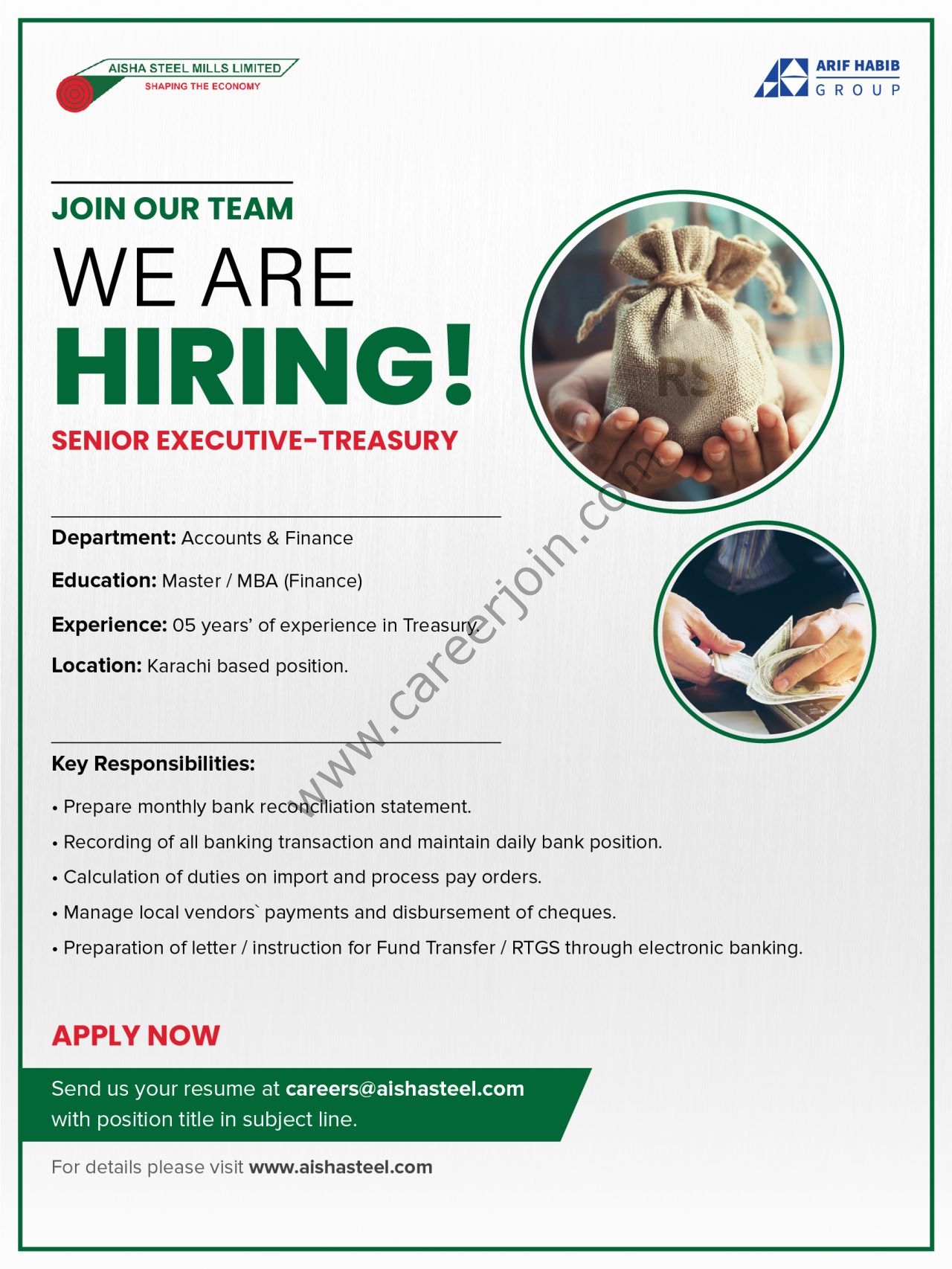 Aisha Steel Mills Limited ASML Jobs Senior Executive Treasury