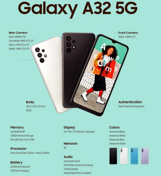 وحش الفئه المتوسطه Samsung A32 5G مراجعه كامله فتح علبه ومميزات وعيوب وسعر