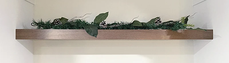 garland on a wooden shelf