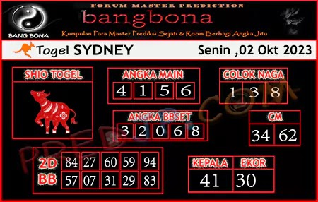 Prediksi Bang Bona Sydney Senin 02 Oktober 2023