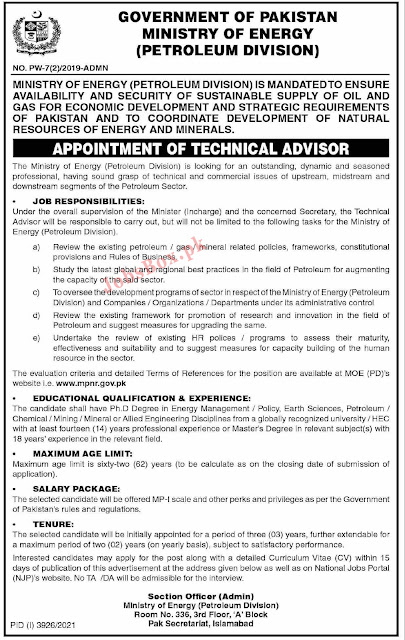 Ministry of Energy jobs 2021 Advertisement