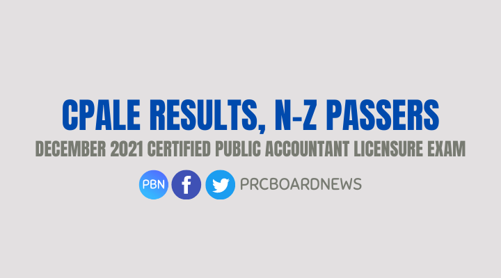 N-Z PASSERS: December 2021 CPA board exam results