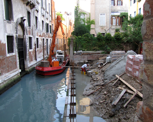 Construction site along a canal, Rio de Ca' Michiel, San Marco, Venice
