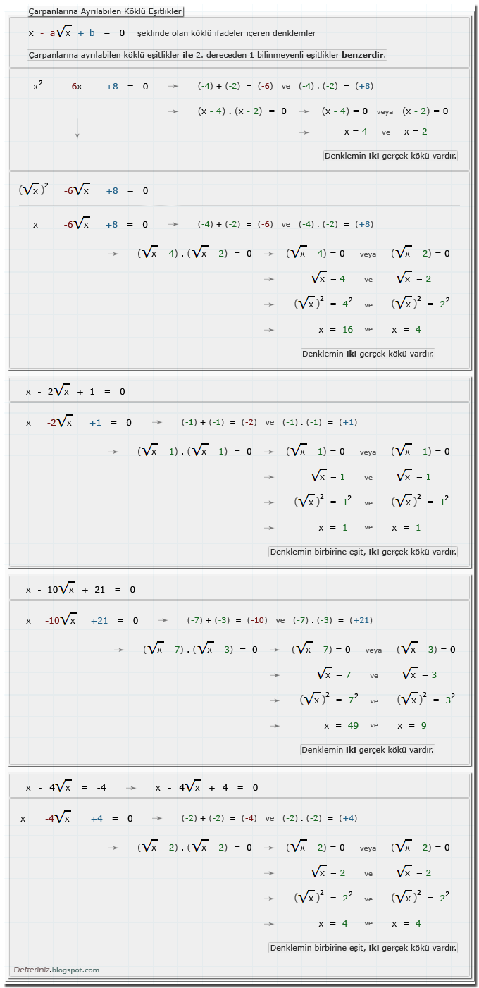 Örnek-26 » x - a√x + b = 0 şeklinde olan köklü eşitlikler » Çarpanlarına ayrılabilen köklü eşitlikler » Köklü ifadeler içeren denklemler.