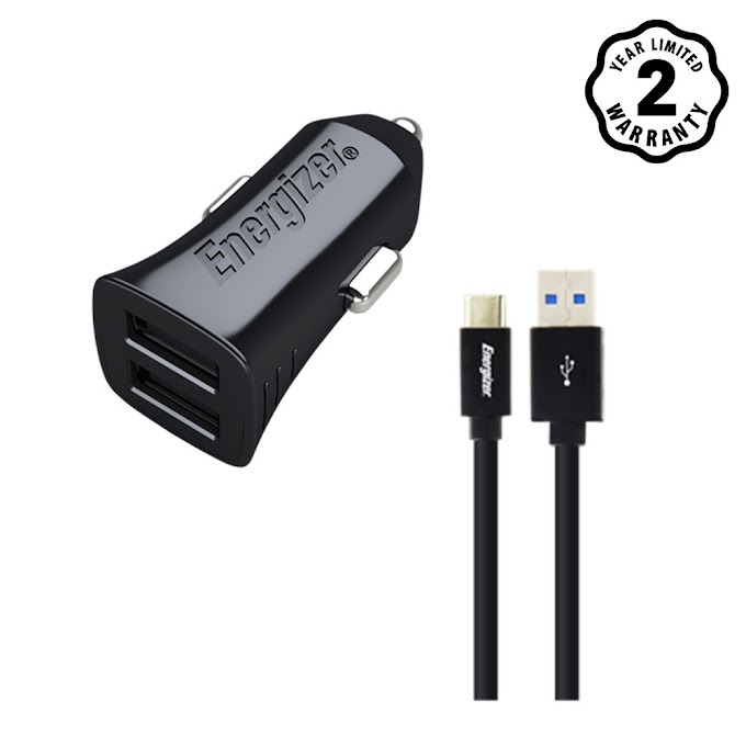 Mall Shop [ energizer_official_store ] Sạc ô-tô Energizer 2.4A 2USB màu đen kèm cáp USB-C2.0 - DCA2BHC23