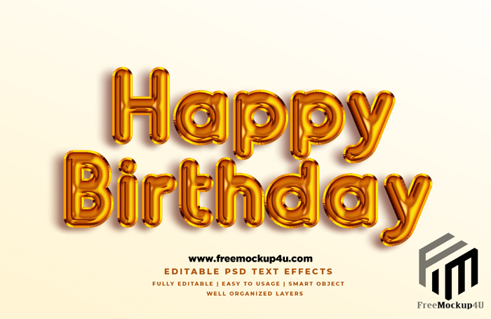 Happy Birthday Gold 3D Text Style Effect Psd