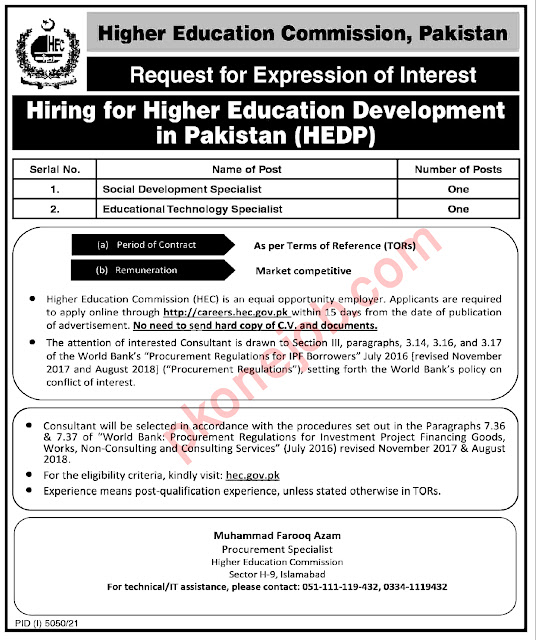 Higher Education Commission HEC Jobs 2022