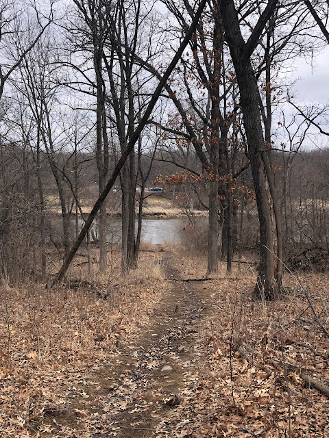 A natural path leading to a view of the DuPage River.