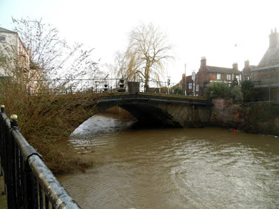 Flood alert on the Old River Ancholme in Brigg on  Monday February 21 2022 -  the County Bridge in Brigg town centre