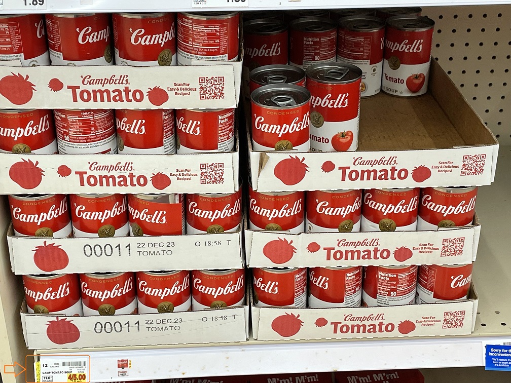 Kroger, Campbell's Condensed Tomato Soup Shelf, Snapshot on 5 February 2022