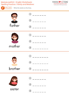 MamaLovePrint English Worksheet - Family and Relatives Vocabulary Learning Activities Worksheet Free Download 家庭成員詞彙英文工作紙 英文文法學習資源