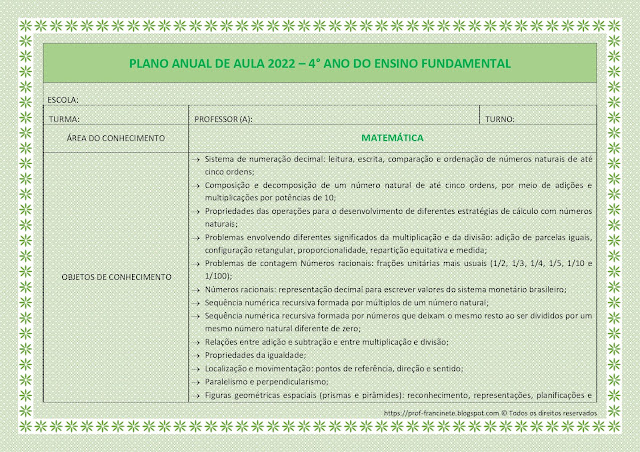 Planejamento Anual 4º ano Alinhado à BNCC