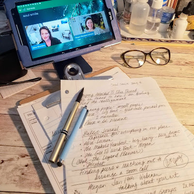 My handwritten notes and tablet for watching the livestream.  © 2021 Christy Sheeler Artist