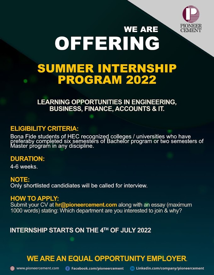 Pioneer Cement Summer Internship Program |2022|