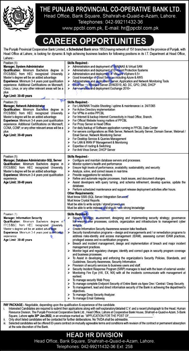 Punjab Provincial Cooperative Bank Limited Jobs 2022 Online Apply