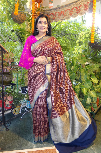 Banarasi silk cotton saree - Wine Color