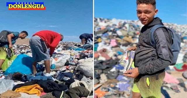 Refugiados venezolano en Chile buscan ropa en un basurero de Atacama