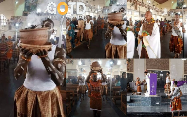 shocking Moment As Catholic church Celebrate mass using African cultural items in Abuja