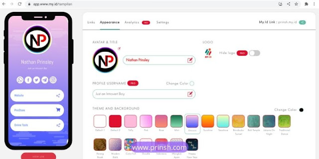 Mengatur Desain Biolink: Tab Apperance