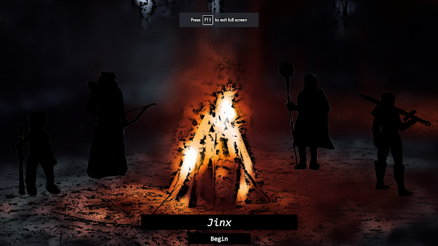 4 shadow characters standing around a campfire / bonfire