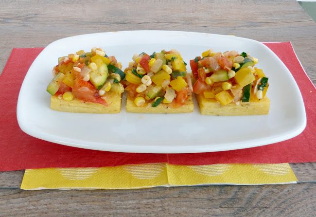 Baked Polenta Squares with Summer Vegetable Topping