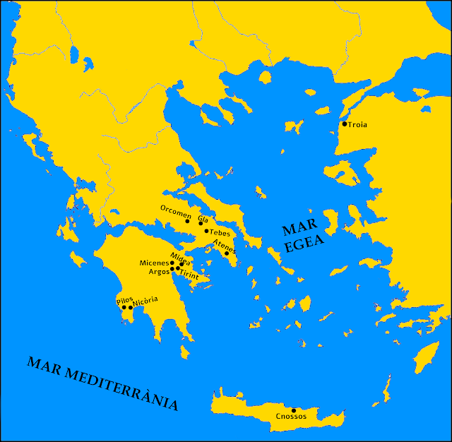 Mapa de les principals ciutats de l'època micènica.