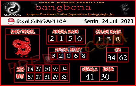 Prediksi Bang Bona SGP Senin 24 Juli 2023