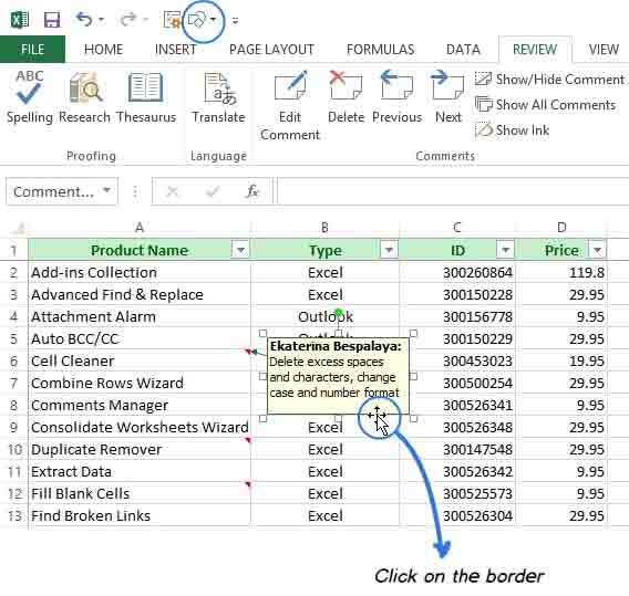 تغيير تنسيق تعليق Excel
