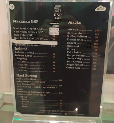 daftar menu di GSP Cafe Karanganyar