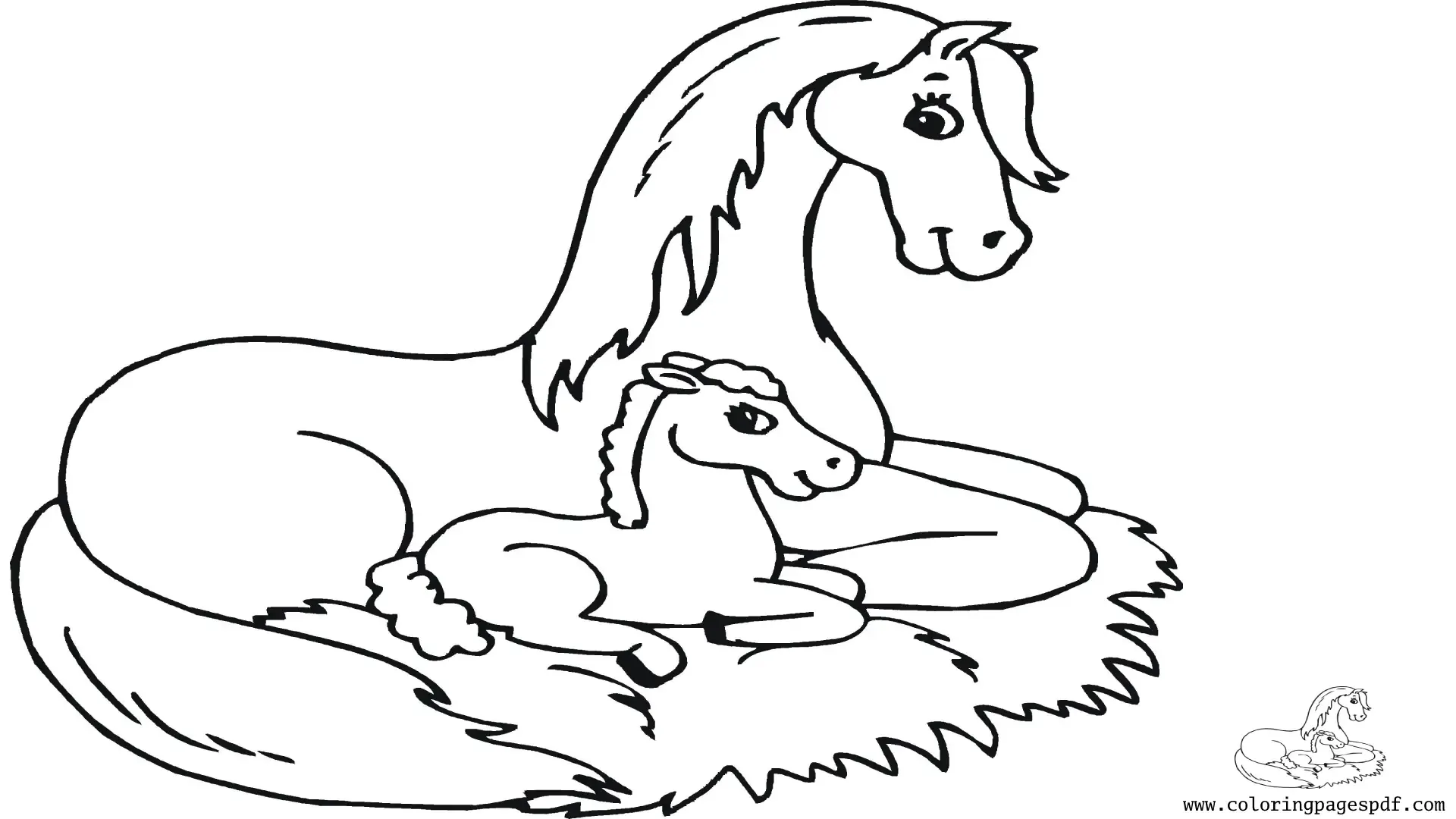 Coloring Page Of A Mother And Baby Horses