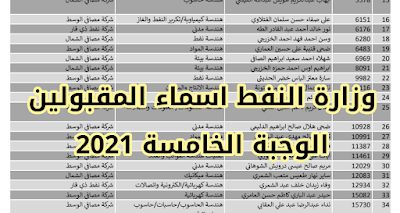 وزارة النفط اسماء المقبولين الوجبة الخامسة 2021