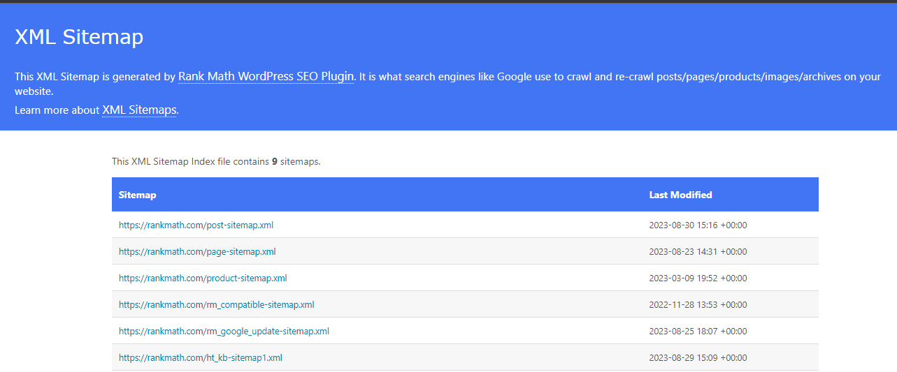 Rank Math XML Sitemap Look Like This