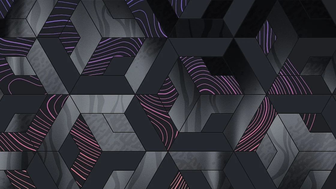 Abstract geometric 4K PC wallpaper with a complex array of grey shapes and vibrant purple accents. Toplist wallpaper