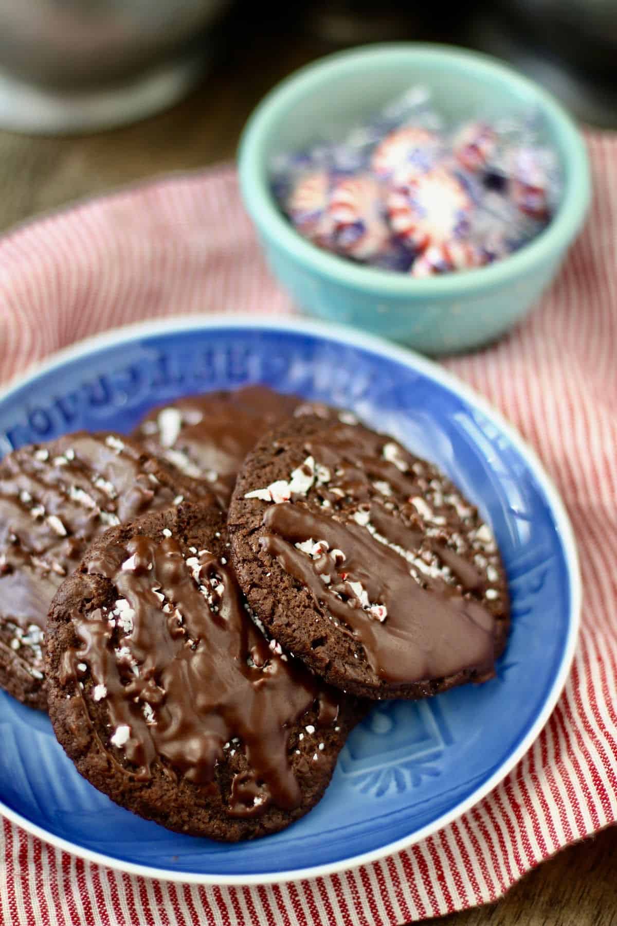 Chocolate Peppermint Crunch Cookies on a plate.