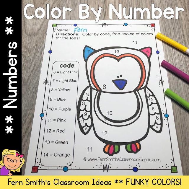 Color By Numbers Funky Kindergarten Know Your Numbers Funky Owls