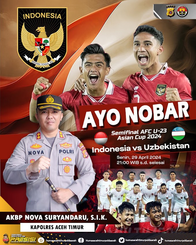 Mempererat Silaturahmi dengan Masyarakat, Polres Aceh Timur dan Polsek Jajarannya Gelar Nobar Semifinal Timnas U-23