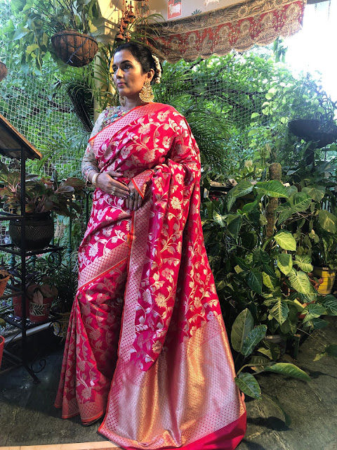 Ektara silk jangla jaal in a rich fucshia color