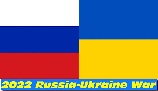 A composite Image of the Flags of the Russian Federation and Ukraine and the War Title