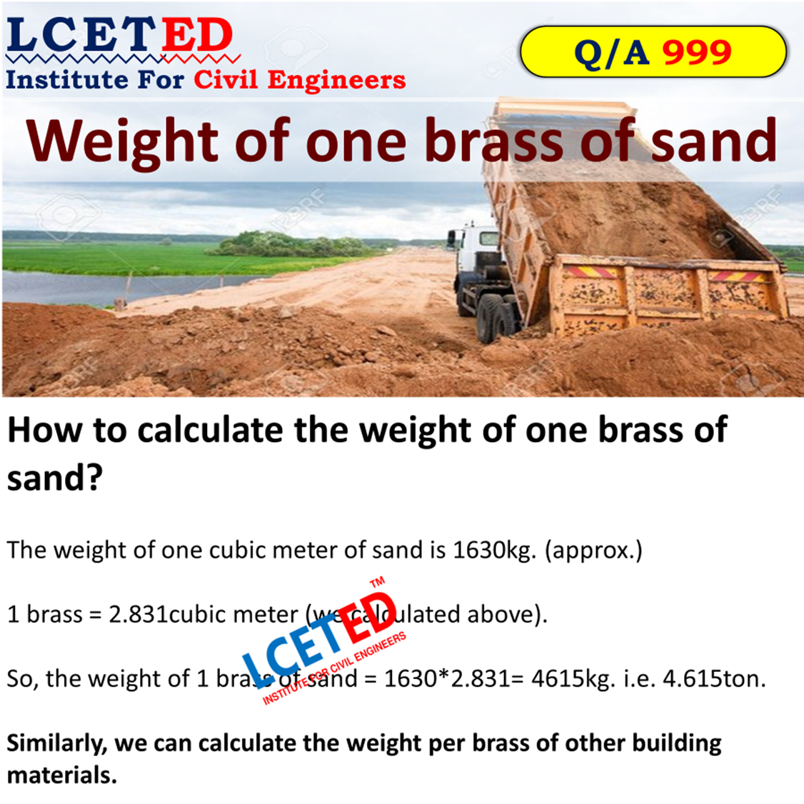 weight of one brass of sand