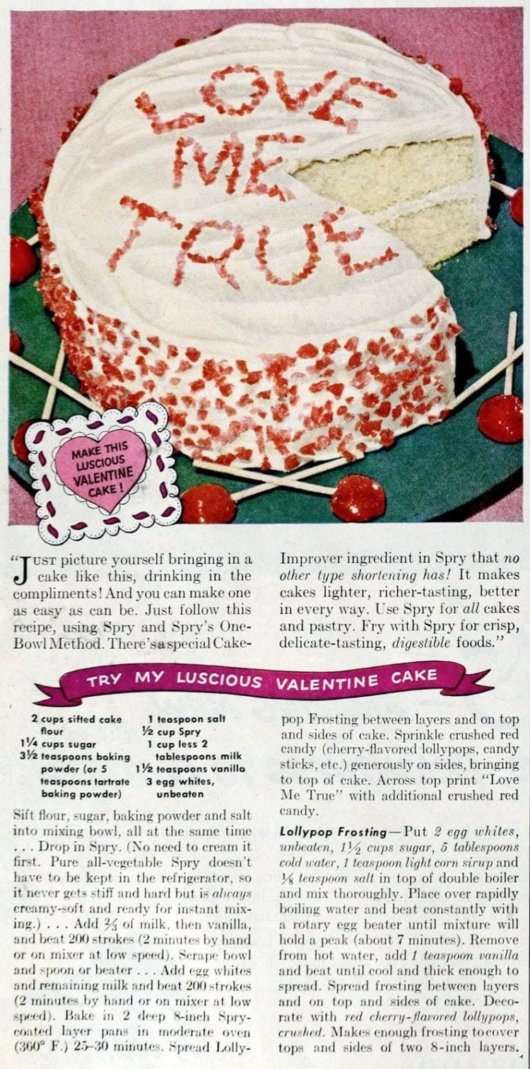 A Vintage Nerd, Vintage Blog, Retro Recipes, Retro Food, Vintage Valentine Cakes, Vintage Food Recipes, Valentine Inspired Cakes, Vintage Valentine