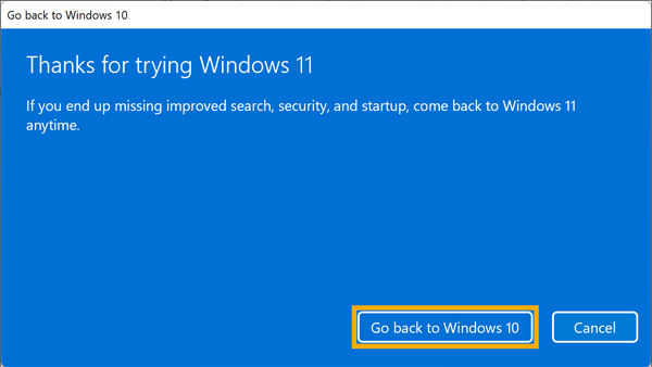 tekan tombol go back windows 10