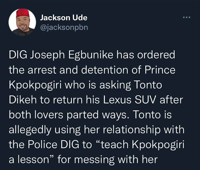 Tonto Dikeh Ex-lover, Prince Kpokpogri has been arrested and Detained by the police