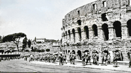 The Americans marching past Colosseum war then now