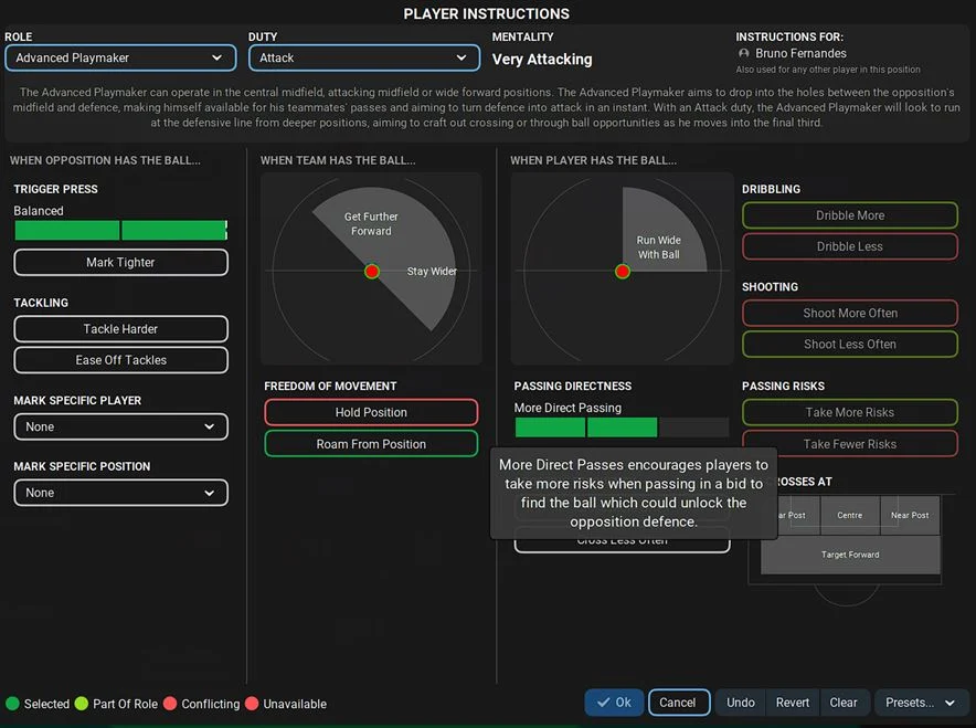 Tactical Player Instructions in Football Manager 2022