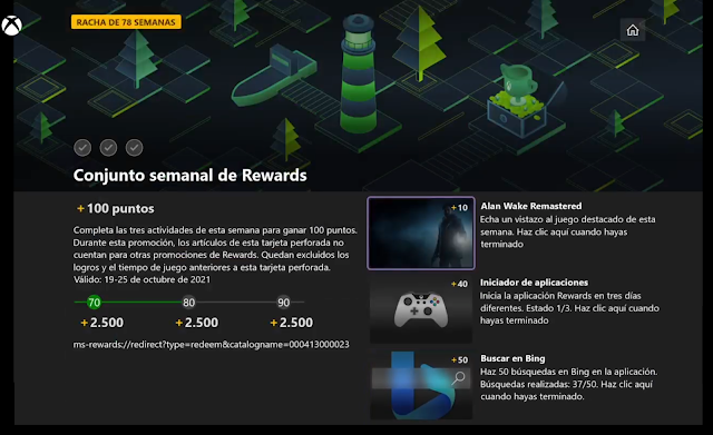 Conjunto semanal de Rewards: 100 puntos