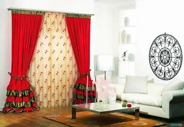 red curtains living room