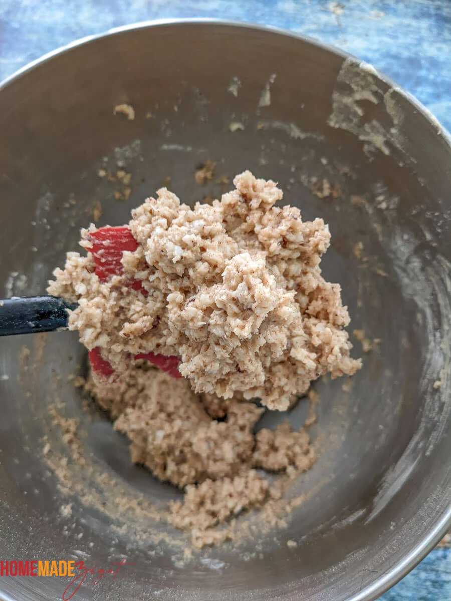 Combined batter for coconut drops. Shows the texture of the mixture