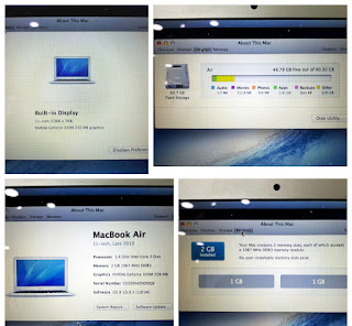 Laptop MacBook Air Late 2010 11" A1465 Core 2 Duo 1.4GHz RAM 2GB SSD 64GB Seken