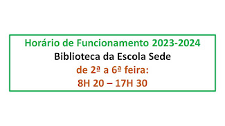 HORÁRIO DA BIBLIOTECA ESCOLAR 2023-2024